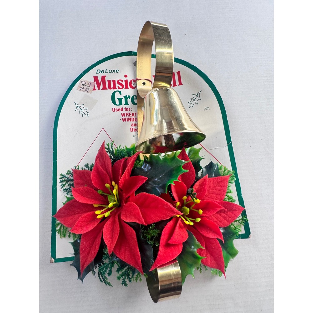 Vintage Deluxe Musical Bell Greeter Poinsettia Christmas Door Wreath Decor Kmart